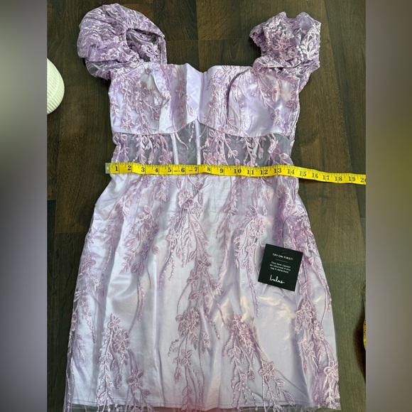 🆕 Lulus “Seriously Cute Lavender Embroidered Mesh Puff Sleeve Mini Dress” - Picture 8 of 13